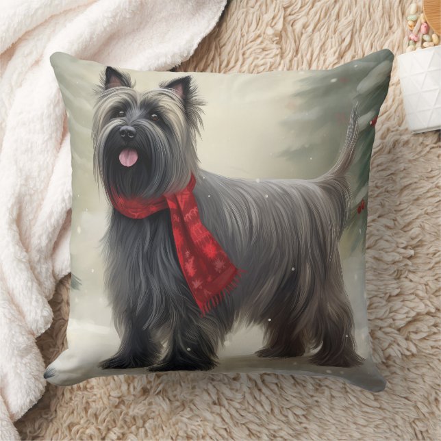 Skye Terrier Dog in Snow Christmas  Throw Pillow (Blanket)