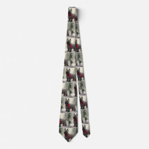 Skye Terrier Dog in Snow Christmas Tie