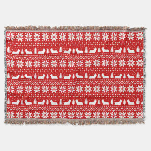 Skye Terrier Dog Silhouettes Christmas Pattern Throw Blanket