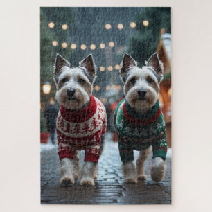 Skye Terrier Dogs Christmas Snow Holiday Jigsaw Puzzle