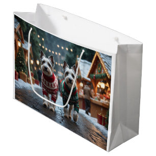 Skye Terrier Dogs Christmas Snow Holiday Large Gift Bag