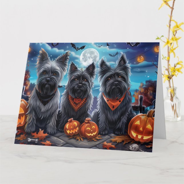Skye Terrier Halloween Spooky  Card (Yellow Flower)