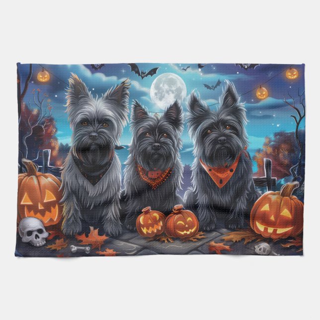 Skye Terrier Halloween Spooky  Kitchen Towel (Horizontal)