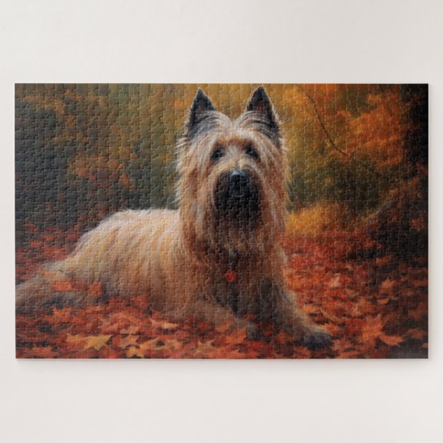 Skye Terrier in Autumn Leaves Fall Inspire Jigsaw Puzzle (Horizontal)