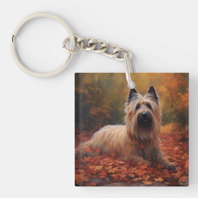 Skye Terrier in Autumn Leaves Fall Inspire Keychain (Front)