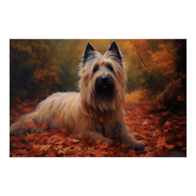 Skye Terrier in Autumn Leaves Fall Inspire Poster (Front)