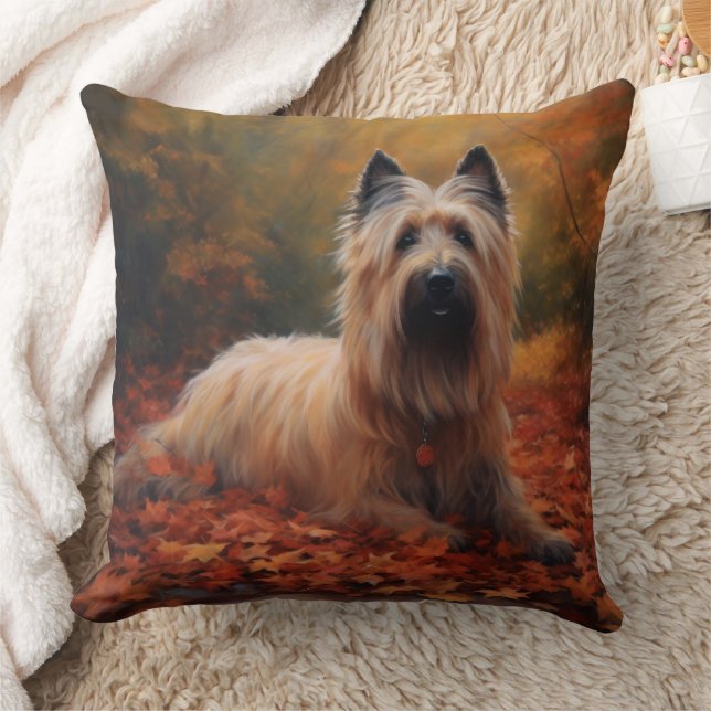 Skye Terrier in Autumn Leaves Fall Inspire Throw Pillow (Blanket)