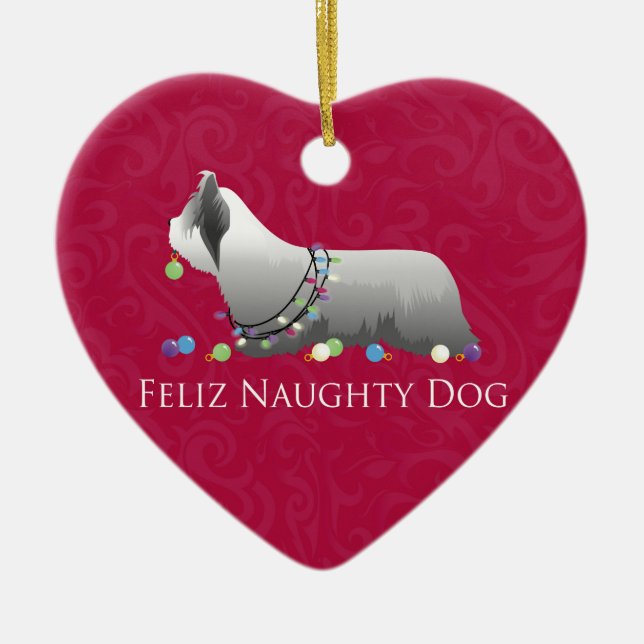 Skye Terrier Merry Christmas Design Ceramic Ornament (Front)