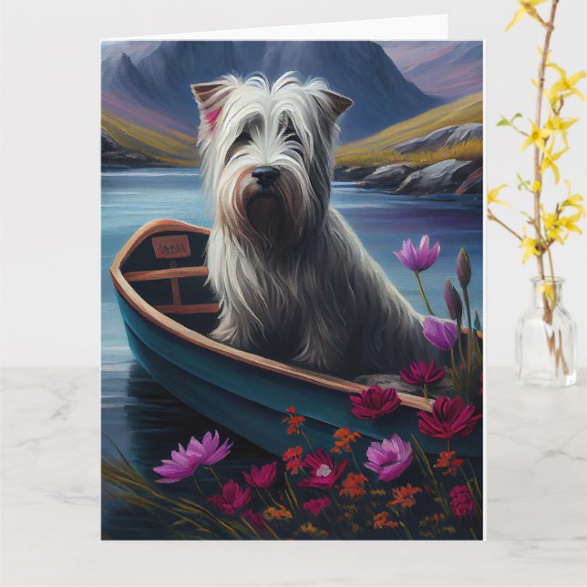 Skye Terrier on a Paddle: A Scenic Adventure Card (Yellow Flower)