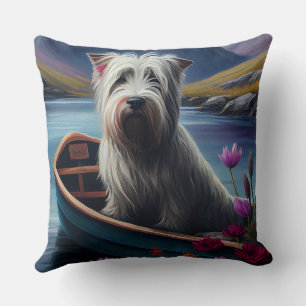 Skye Terrier on a Paddle: A Scenic Adventure Throw Pillow