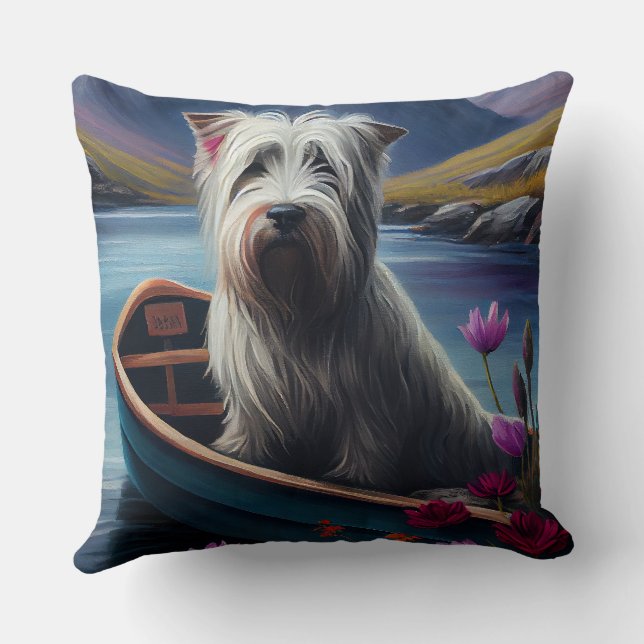 Skye Terrier on a Paddle: A Scenic Adventure  Throw Pillow (Back)