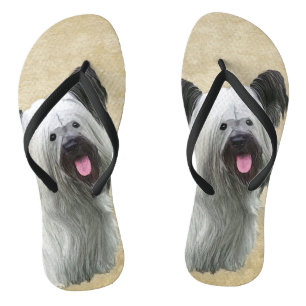 Skye Terrier Painting - Cute Original Dog Art Flip Flops