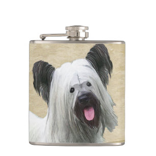 Skye Terrier Painting - Cute Original Dog Art Hip Flask