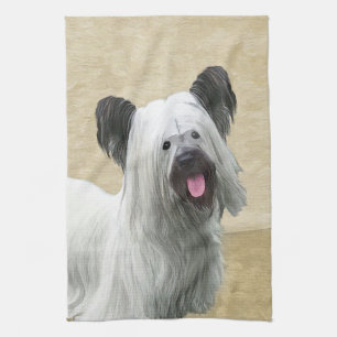 Skye Terrier Painting - Cute Original Dog Art Kitchen Towel
