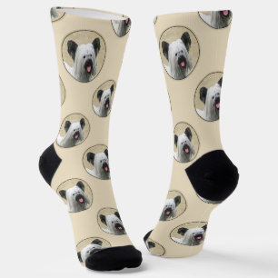 Skye Terrier Painting Silver Grey Original Dog Art Socks