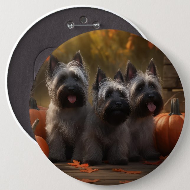 Skye Terrier Puppy Autumn Delight Pumpkin  6 Inch Round Button (Front & Back)