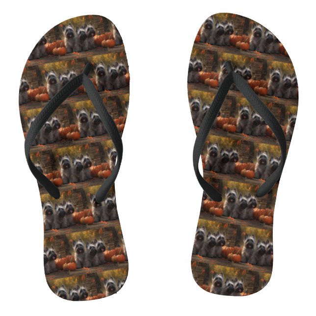 Skye Terrier Puppy Autumn Delight Pumpkin  Flip Flops (Footbed)