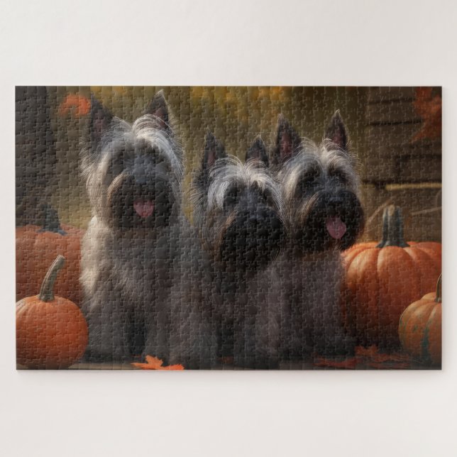 Skye Terrier Puppy Autumn Delight Pumpkin  Jigsaw Puzzle (Horizontal)