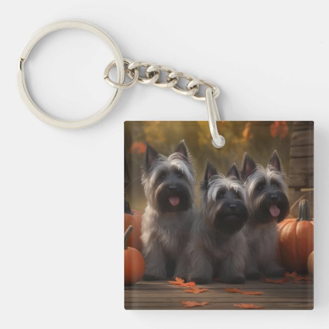 Skye Terrier Puppy Autumn Delight Pumpkin  Keychain (Front)