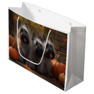 Skye Terrier Puppy Autumn Delight Pumpkin  Large Gift Bag