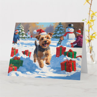 Skye Terrier Running in Snow with Christmas Hat Card