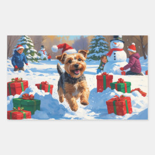 Skye Terrier Running in Snow with Christmas Hat Sticker