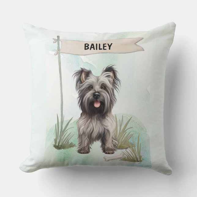 Skye Terrier Watercolor Personalized Dog Throw Pillow (Front)