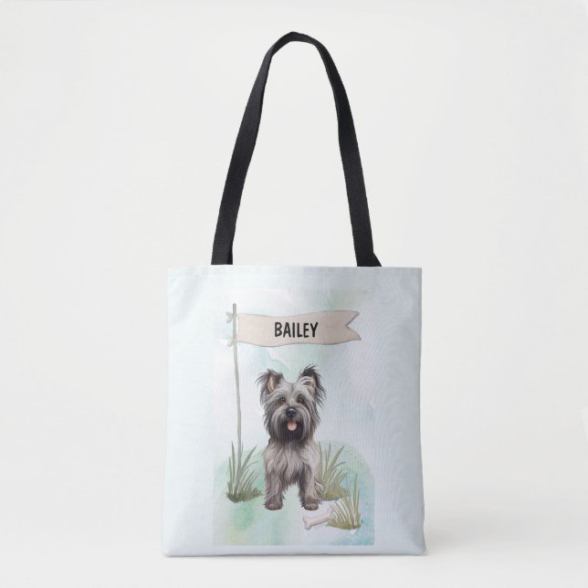Skye Terrier Watercolor Personalized Dog Tote Bag (Front)