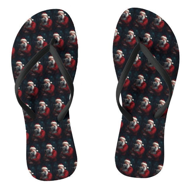 Skye Terrier With Santa Claus Festive Christmas Flip Flops (Footbed)
