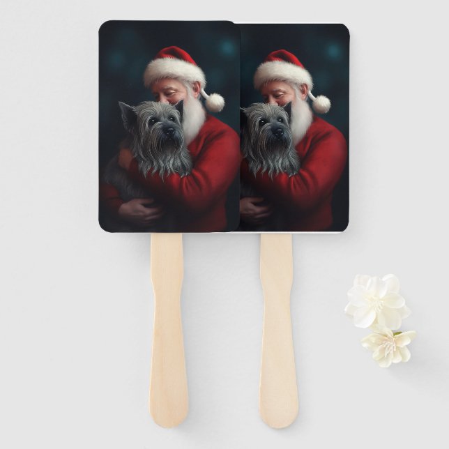 Skye Terrier With Santa Claus Festive Christmas Hand Fan (Front and Back)