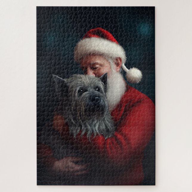 Skye Terrier With Santa Claus Festive Christmas Jigsaw Puzzle (Vertical)