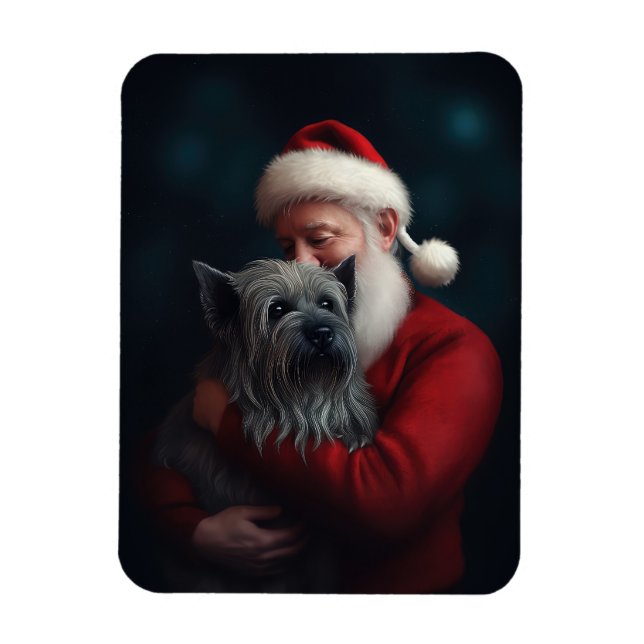 Skye Terrier With Santa Claus Festive Christmas Magnet (Vertical)