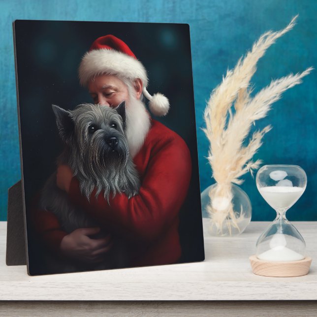 Skye Terrier With Santa Claus Festive Christmas Plaque (Side)