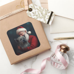Skye Terrier With Santa Claus Festive Christmas Square Sticker