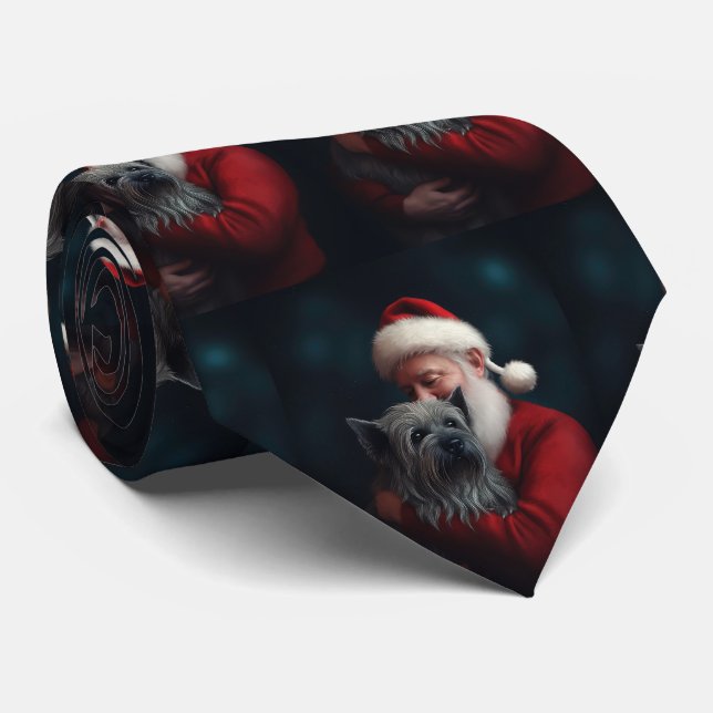 Skye Terrier With Santa Claus Festive Christmas Tie (Rolled)