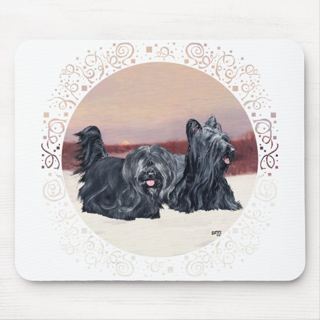 Skye Terriers Walking at Sunset Mouse Pad (Front)