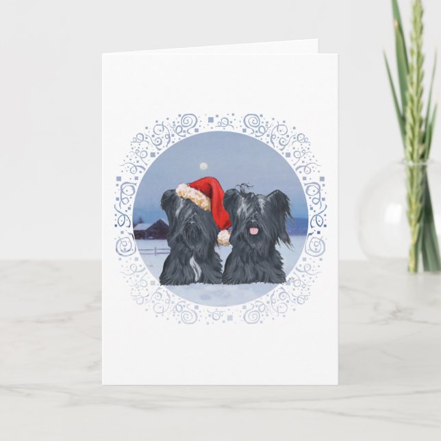 Skye Terriers Winter Evening Holiday Card (Front)