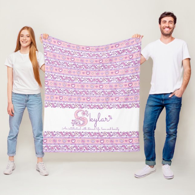 Skylar custom name meaning letter s monogram fleece blanket (In Situ)