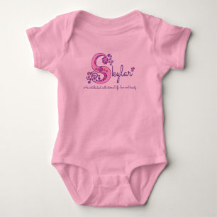Skylar girls name & meaning S monogram baby romper