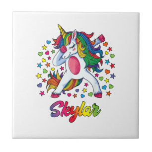 Skylar Personalised Name Unicorn Girl Gift T-Shirt Tile