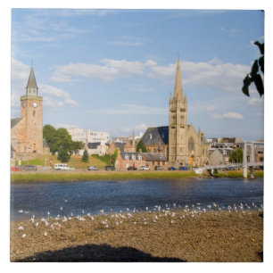 Skyline and river of quaint town of Inverness Tile