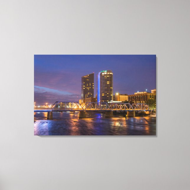 Skyline At Dusk, On The Grand River Canvas Print (Front)
