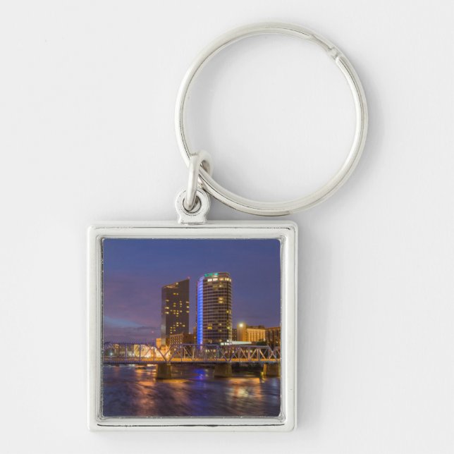 Skyline At Dusk, On The Grand River Keychain (Front)