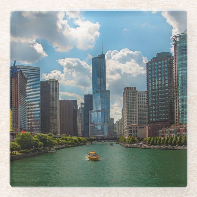 Skyline Chicago Glass Coaster (Front)