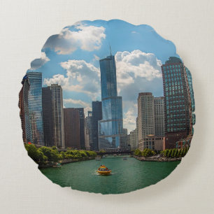 Skyline Chicago Round Pillow
