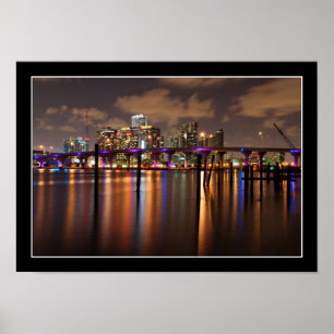 Skyline de Miami la nuit - Poster