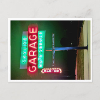 Skyline Garage Auto Service Neon Sign Holiday Postcard