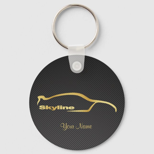 Skyline GT-R gold Silhouette w/ faux Carbon fibre Keychain (Front)