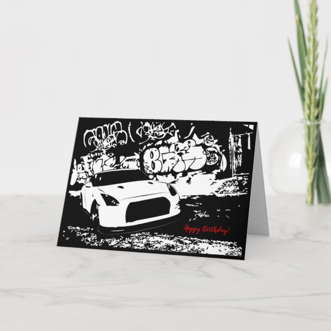 Skyline GTR with Graffiti Car Themed Birthday Card (Front)