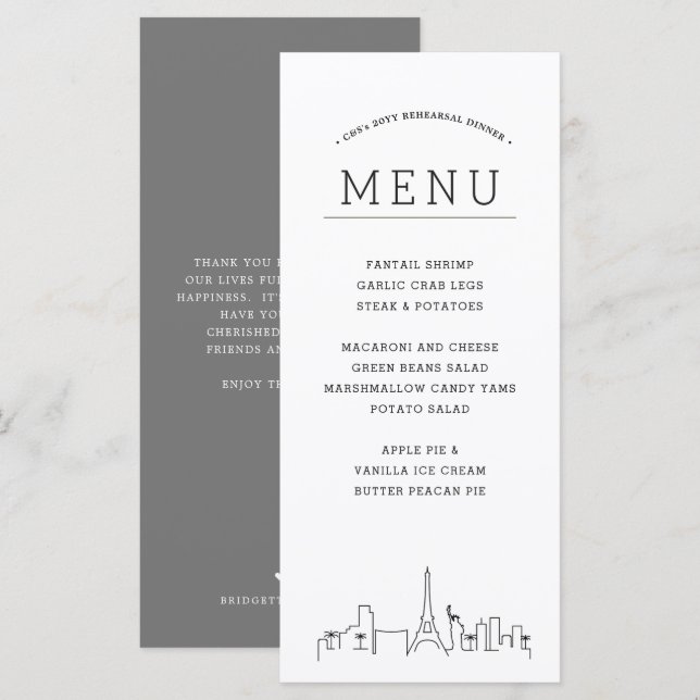 Skyline Las Vegas | Menu Dîner mariage (Devant / Derrière)